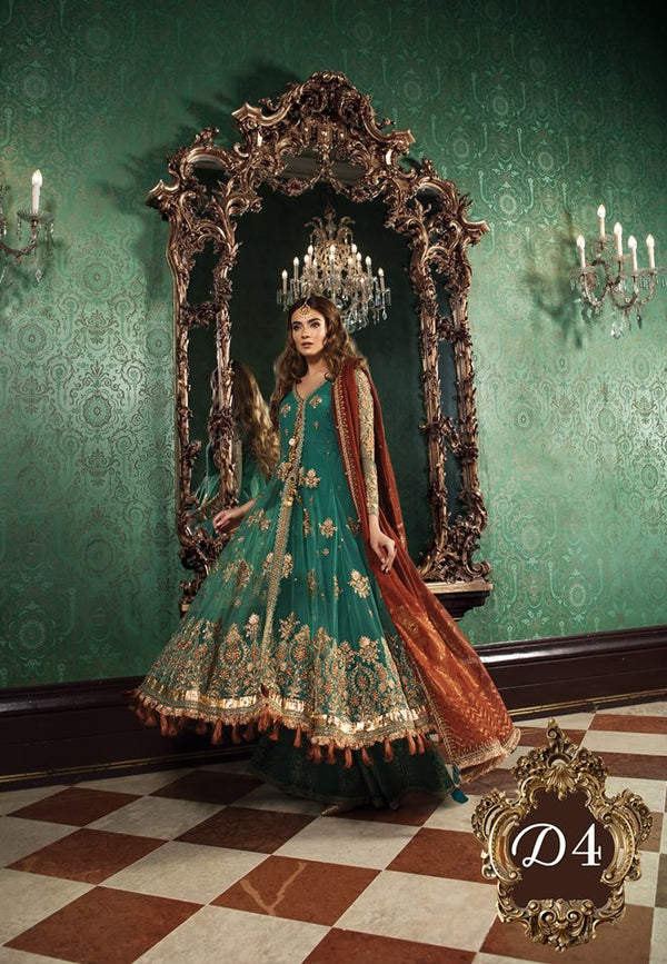 Maria B. Wedding Collection - Emerald Green Colored with Gold Accents- Trendz and Traditionz Boutique
