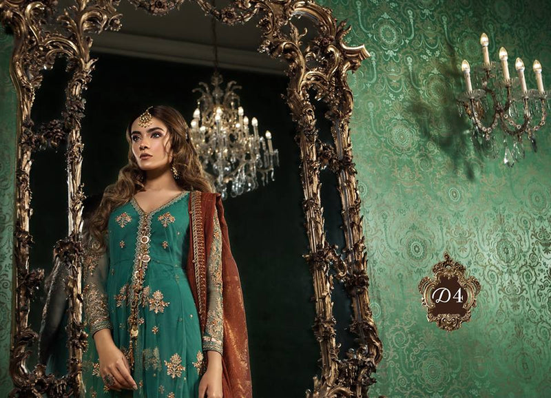 Maria B. Wedding Collection - Emerald Green Colored with Gold Accents- Trendz and Traditionz Boutique