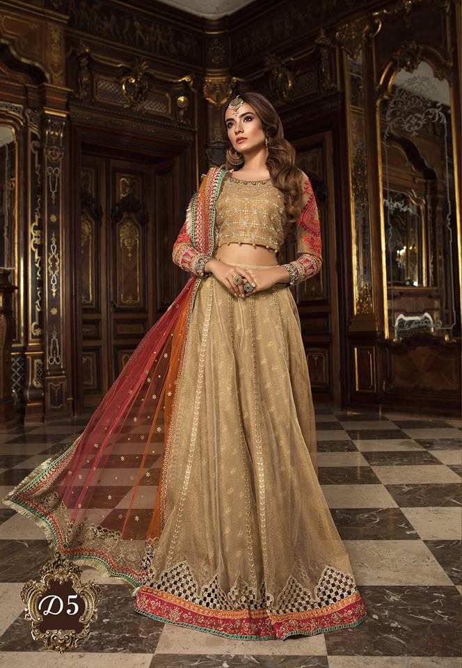 Maria B. Wedding Collection- Golden Colored with Red and Orange Accents - Trendz and Traditionz Boutique