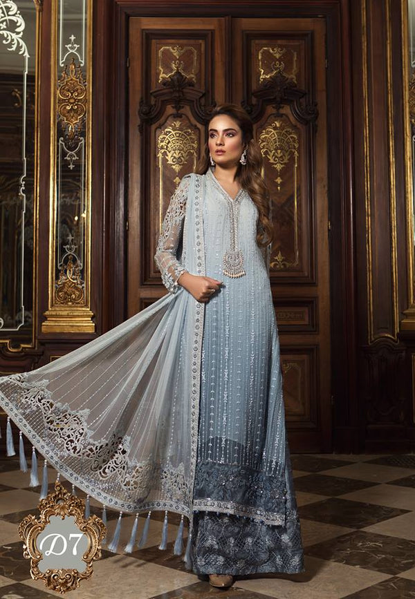 Maria B. Wedding Collection- Light Blue Colored with Silver Embroidery-Trendz and Traditionz Boutique