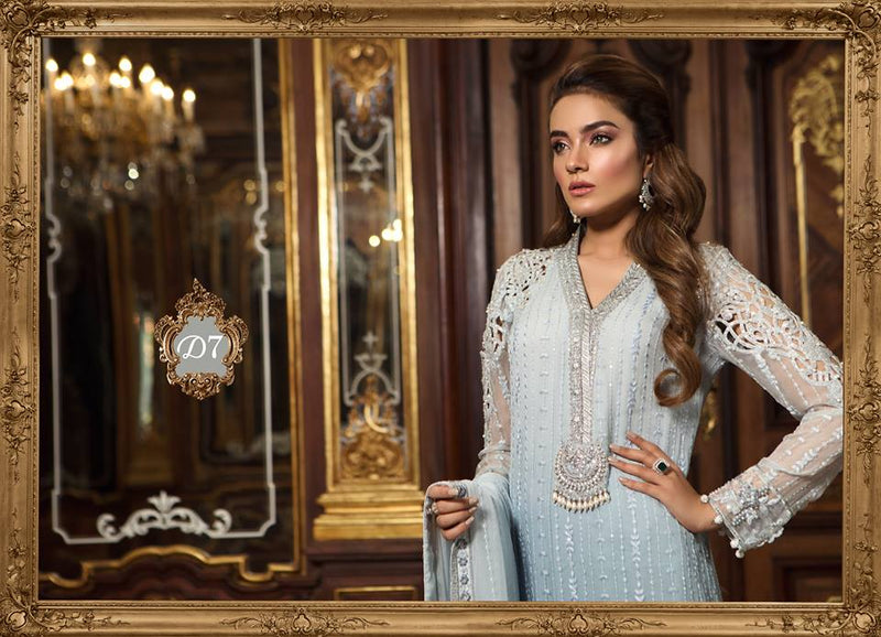 Maria B. Wedding Collection- Light Blue Colored with Silver Embroidery-Trendz and Traditionz Boutique