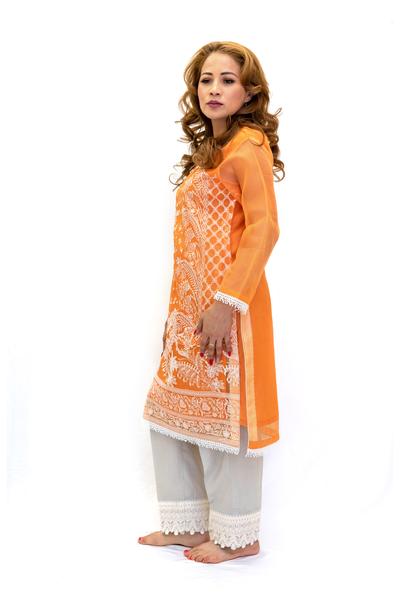 Orange Organza Salwar Kameez-Suit - Sobia Nazir Lawn 2019