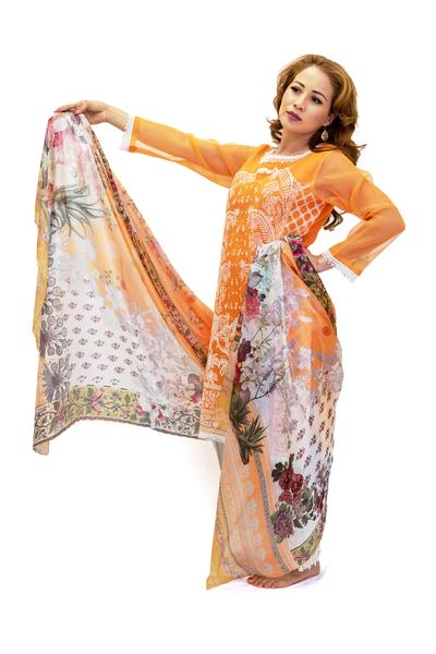Orange Organza Salwar Kameez-Suit - Sobia Nazir Lawn 2019