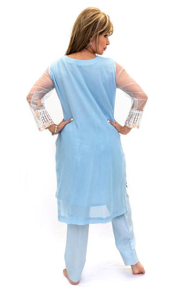 Blue Net Salwar Kameez-Suit - Sobia Nazir Lawn 2019