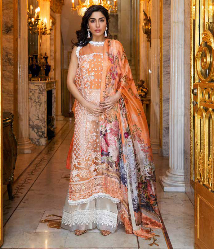 Orange Organza Salwar Kameez-Suit - Sobia Nazir Lawn 2019 - Trendz & Traditionz Boutique 