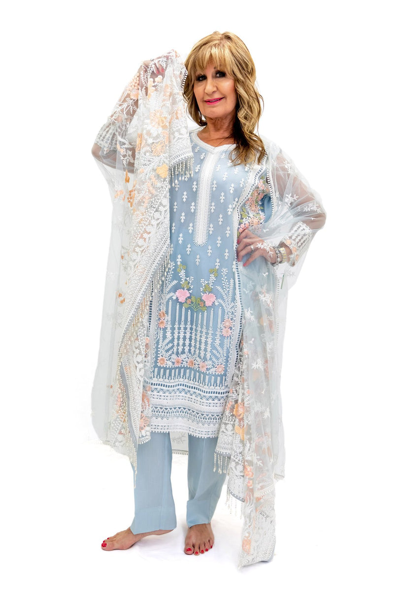 Blue Net Salwar Kameez-Suit - Sobia Nazir Lawn 2019