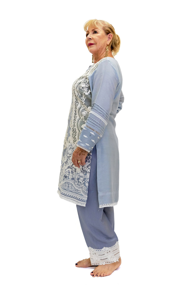 Sky Blue Cotton Net Salwar Kameez- Suit - Sobia Nazir Festive 2019