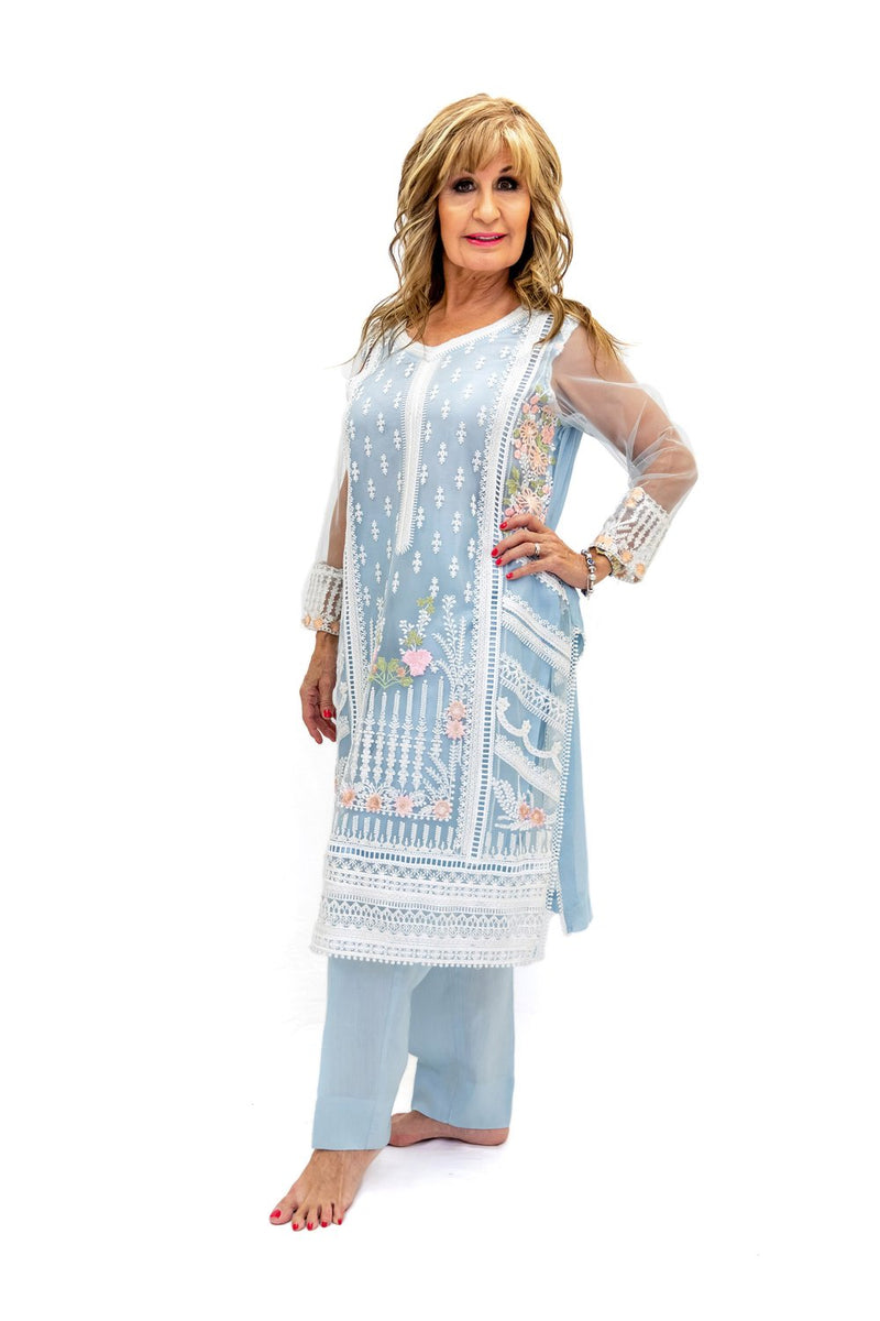 Blue Net Salwar Kameez-Suit - Sobia Nazir Lawn 2019