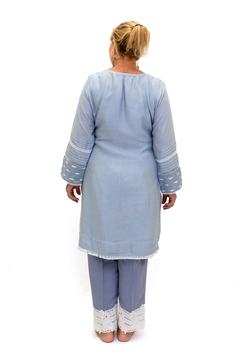 Sky Blue Cotton Net Salwar Kameez- Suit - Sobia Nazir Festive 2019
